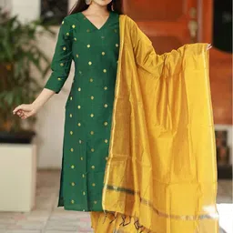 KALINI Woven Design V-Neck Straight Kurta With Trousers And Dupatta-picture-48