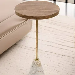 Little Extra Brown & White Wooden Round Coffee Table-image-5