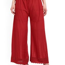 SRISARAS Women Ethnic Motif Embroidered Relaxed Fit Mid-Rise Cotton Trousers-image-92