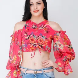 BAESD Women Floral Printed Cold-Shoulder Crop Top-image-80