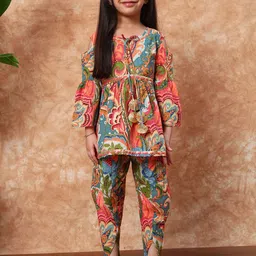 Readiprint Girls Floral Printed Pleated Gotta Patti Pure Cotton Kurti With Dhoti-picture-37