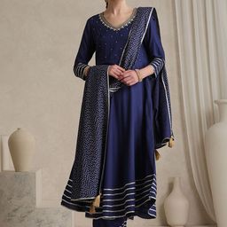 Khushal K Floral Embroidered Gotta Patti V-Neck Anarkali Kurta With Palazzos & Dupatta-22