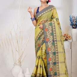 PuJoy Woven Design Zari Pure Cotton Taant Saree-picture-46