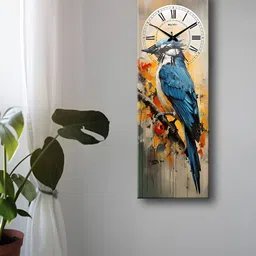 OLIVE TREE Blue & Yellow Printed Rectangle Wooden Contemporary Wall Clock-16