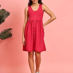 JAKANARY Woen Round Neck Shoulder Straps Fit & Flare Midi Dress-picture-16
