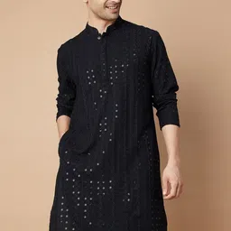 Melange by Lifestyle Men Geometric Embroidered Cold-Shoulder Sleeves Mirror Work Kurta-image-81