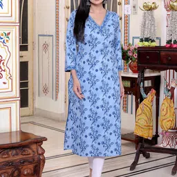 Jevi Prints Floral Printed V-Neck Pure Cotton Straight Kurta-27