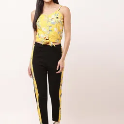 Moda Rapido Printed Shoulder Straps Neck Top With Trousers Co-Ords-image-94