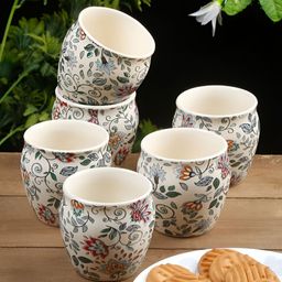 Myntra Elegant Homes Green & White 6 Pieces Printed Ceramic Matte Kulladhs-45