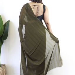 Anouk Rustic Striped Poly Georgette Saree image 2