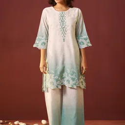 AUTUMN LANE Ira Spruce Embroidered Round Neck Pure Cotton Tunic With Palazzo Co-Ords-picture-40