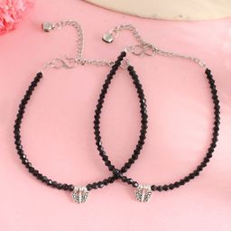 DIVASTRI Set Of 2 Sttainless Steel Silver-Plated Artificial Stones Beaded Anklet-image-76