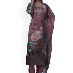 Wavy Collection Floral Printed Thread Work Straight Kurta with Trouser & Dupatta-13