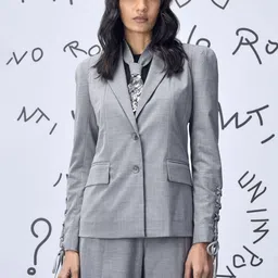GENES - Lecoanet Hemant Women Polyester Crop Tailored Jacket with Patchwork-18
