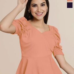 Mast & Harbour Pack of 2 Solid Square Neck Puff Sleeve Top-image-89