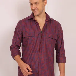 Mculine Men Standard Fit Checked Spread Collar Cotton Casual Shirt-image-87