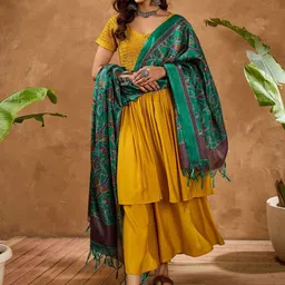 InWeave Ethnic Motifs V-Neck Kurta With Palazzos & Dupatta-picture-44