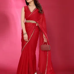 BLEESBURY Beads and Stones Pure Chiffon Designer Saree-image-54