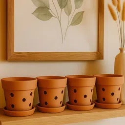 The handicraftian Orange 4 Pieces Gamala Orchid Terracotta Small Planters-picture-49