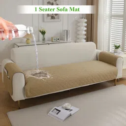 HOKIPO Beige Waterproof 1 Seater Sofa Seat Mat & 2 Armrest Covers with Pockets-image-70