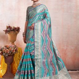 KALINI Kanjeevaram Geometric Printed Woven Design Zari Saree-picture-2