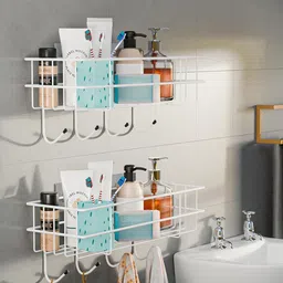 Kuber Industries Grey Set Of 2 Metal Self Adhesive Bathroom Organiser-47