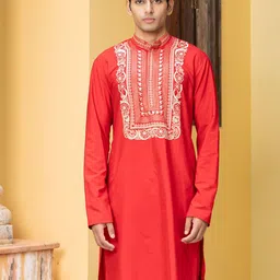 PATR Men Floral Embroidered Mirror Work Kurta-picture-24
