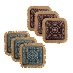 Kuber Industries Purple & Blue 6 Pieces Floral Printed Velvet Pooja Mats-image-58