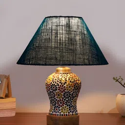 Aura Turquoise Blue Frustum Shaped Wooden Table Lamp-picture-20