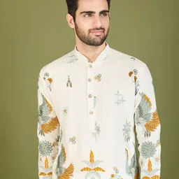 ODETTE Men Geometric Embroidered Thread Work Kurta image 5