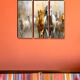 SAF White & Yellow 3 Pieces Birds and Animals Synthetic Wood Wall Paintings-image-49