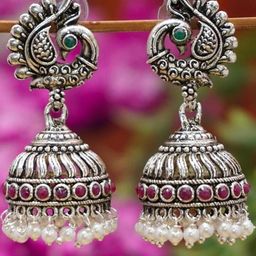 SHREE PURBJI ARTS Silver-Plated Ethnic Jhumkas Earrings-image-58