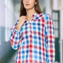 DressBerry Women Checked Mandarin Collar Cotton Top-image-95