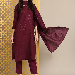 Anouk Women Embroidered Regular Sequinned Kurta with Trousers & With Dupatta image 4