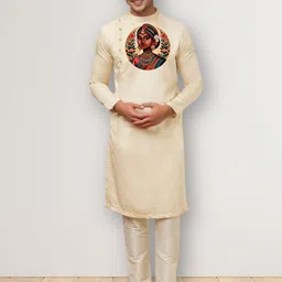 DEVOILER Men Ethnic Motifs Printed White Romance Kurta-image-26