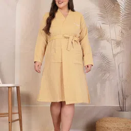 KLOTTHE Checked Pure Cotton Long Sleeve Bath Robe With Belt-image-9