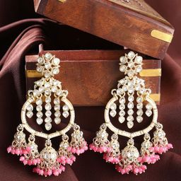 Priyaasi Gold-Plated Kundan Stone Studded & Pearls Beaded Contemporary Chandbalis-13