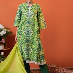 Sangria Abstract Printed Panelled Pure Cotton A-line Kurta With Trouser & Dupatta-5