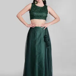 Frolic Rolic Floral Embroidered Sequinned Net Ready to Wear Lehenga & Blouse-16
