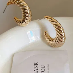 SUBHAGALANKAR Gold Plated Contemporary Half Hoop Earrings-image-94