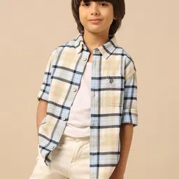 U.S. Polo Assn. Kids Boys Checked Spread Collar Pure Cotton Casual Shirt-picture-26