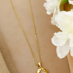 QUERALT Gold-Plated Artificial Stones Studded Circular Shaped Pendant With Chain-picture-16