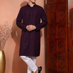 SWAGG INDIA Men Ethnic Motifs Embroidered Sequinned Kurta-picture-14