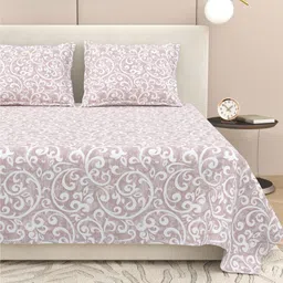 DREAM WEAVERZ Pink & Off White Floral Printed 220 TC King Bedsheet Set 2.75 m x 2.55 m-22