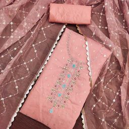 SHADOW & SAINING Floral Woven Design Zari Work Organza Semi-Stitched Dress Material-image-83