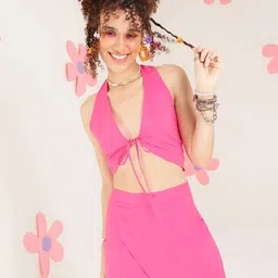 PRETTY LOVING THING Halter Neck Sleeveless Crop Top With Skirt-picture-19