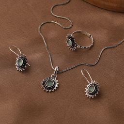 VENI 92.5 Silver-Plated Artificial Stones Studded Oxidised Jewellery Set-image-81