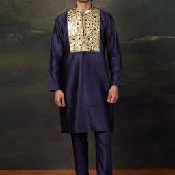 THETAA Men Ethnic Motifs Embroidered Pure Silk Kurta with Trouser-picture-39