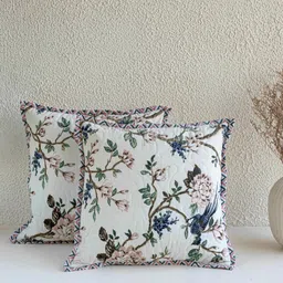 Clasiko Green & Blue Set of 2 Floral Square Cushion Covers-10