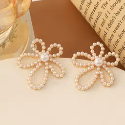 KRENOZ Gold-Plated Pearls Beaded Floral Shaped Studs-10